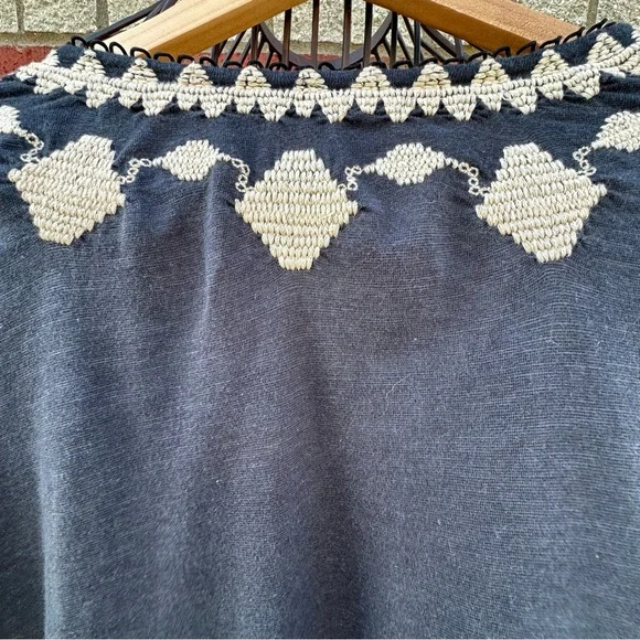 Free People Geometric Embroidery BOHO Top Drawstring Front Arts Balloon Sleeve L - Picture 14 of 17